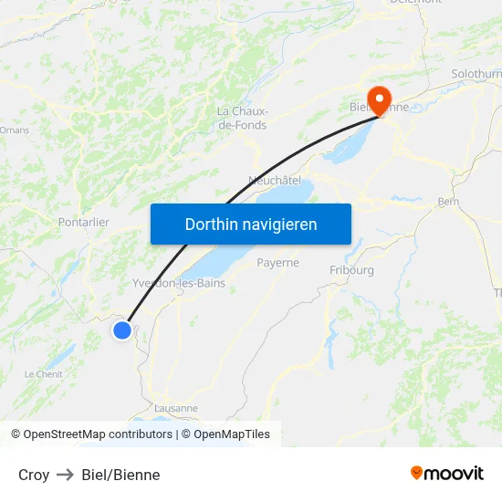 Croy to Biel/Bienne map