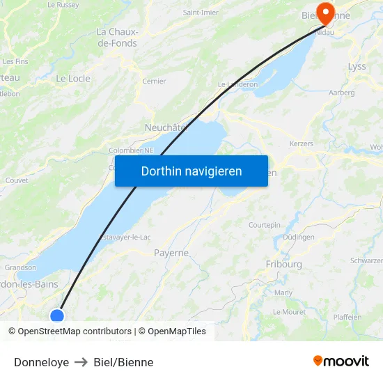 Donneloye to Biel/Bienne map