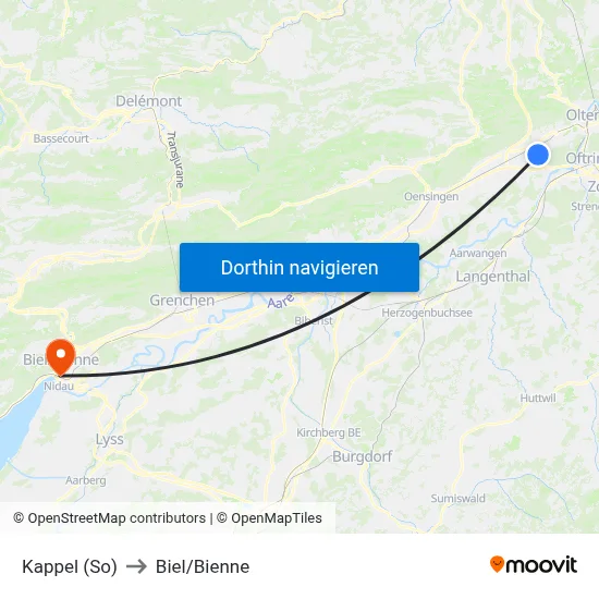 Kappel (So) to Biel/Bienne map