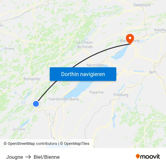 Jougne to Biel/Bienne map