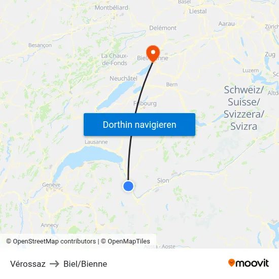 Vérossaz to Biel/Bienne map