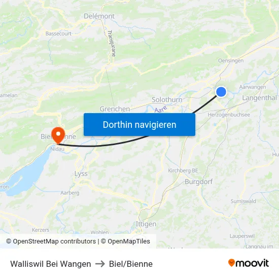 Walliswil Bei Wangen to Biel/Bienne map