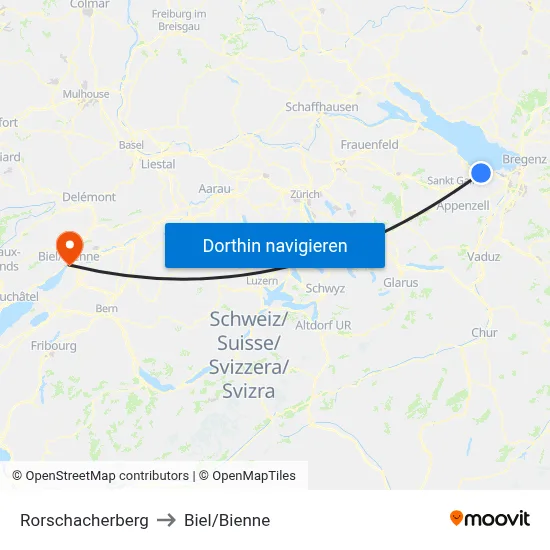 Rorschacherberg to Biel/Bienne map