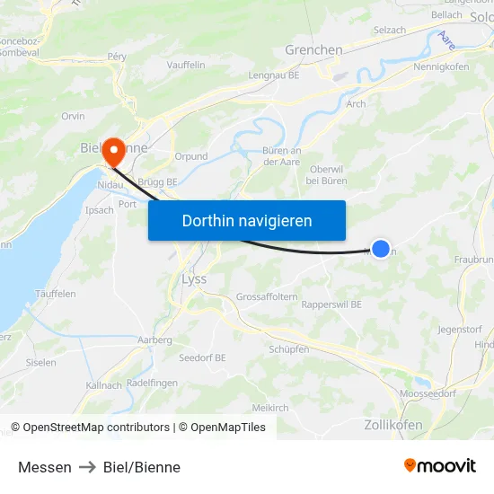 Messen to Biel/Bienne map