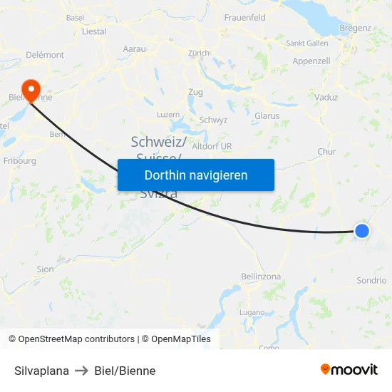 Silvaplana to Biel/Bienne map
