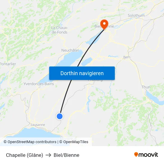 Chapelle (Glâne) to Biel/Bienne map