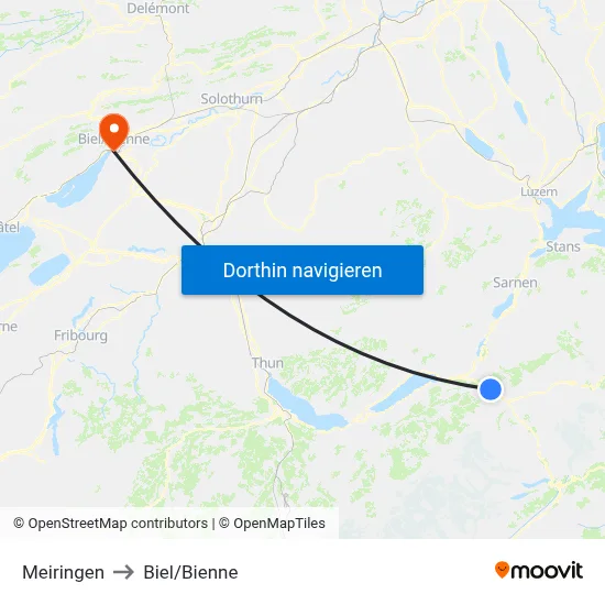 Meiringen to Biel/Bienne map