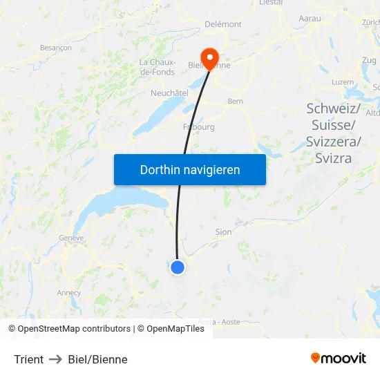 Trient to Biel/Bienne map