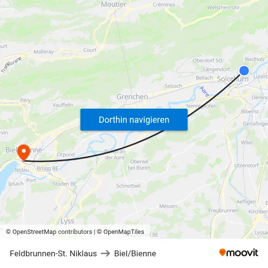 Feldbrunnen-St. Niklaus to Biel/Bienne map