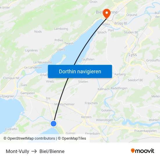 Mont-Vully to Biel/Bienne map