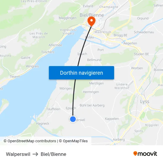 Walperswil to Biel/Bienne map