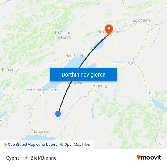Syens to Biel/Bienne map