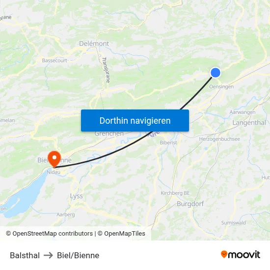 Balsthal to Biel/Bienne map