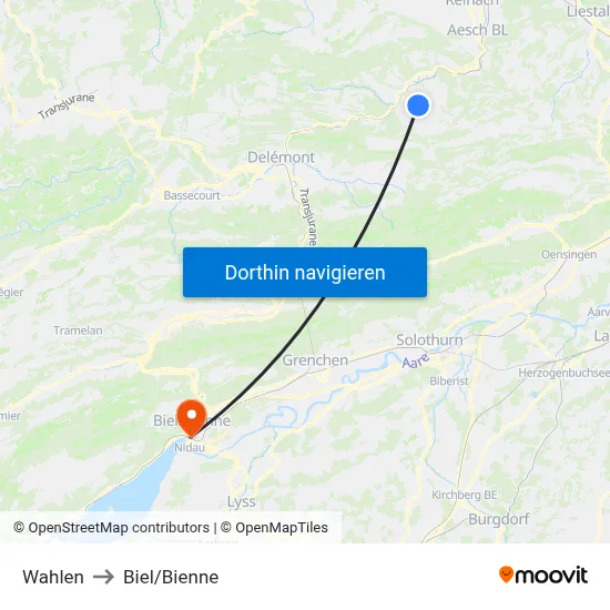 Wahlen to Biel/Bienne map