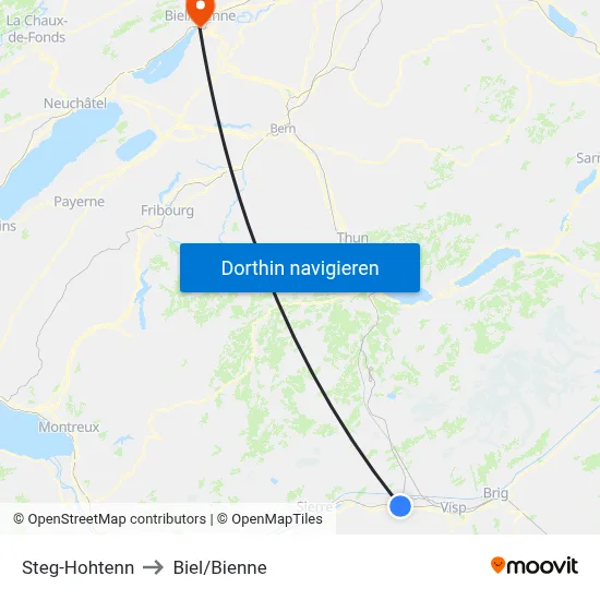 Steg-Hohtenn to Biel/Bienne map