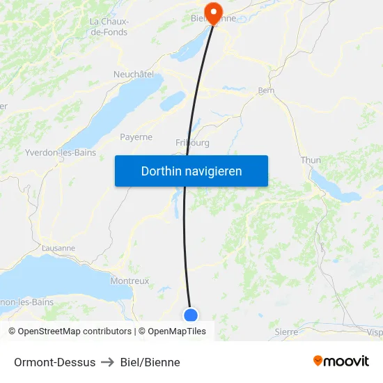 Ormont-Dessus to Biel/Bienne map