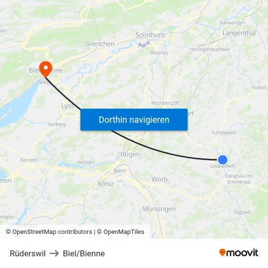 Rüderswil to Biel/Bienne map