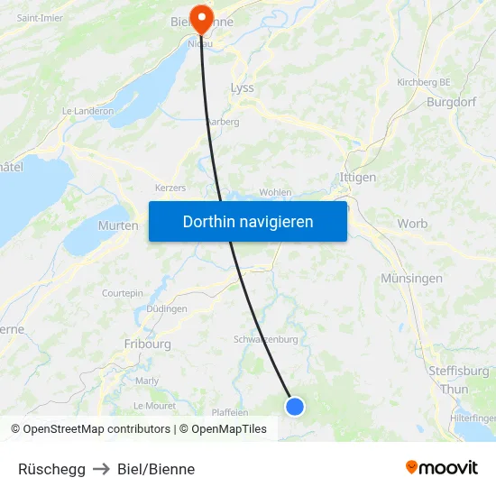 Rüschegg to Biel/Bienne map