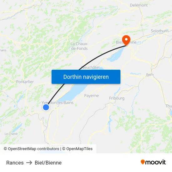 Rances to Biel/Bienne map