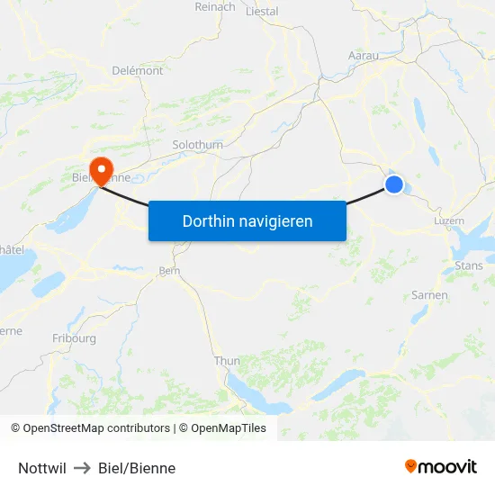 Nottwil to Biel/Bienne map