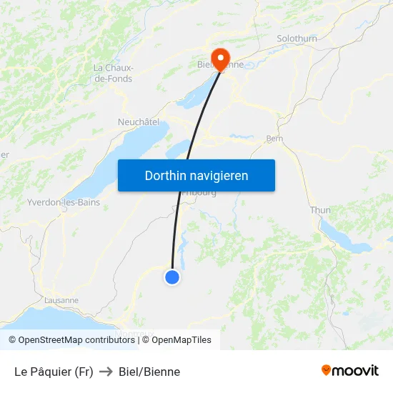 Le Pâquier (Fr) to Biel/Bienne map