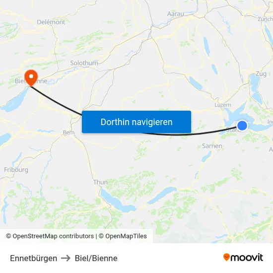 Ennetbürgen to Biel/Bienne map