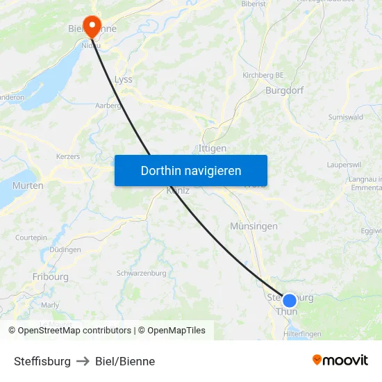 Steffisburg to Biel/Bienne map