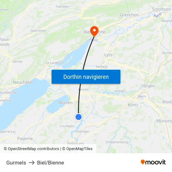Gurmels to Biel/Bienne map