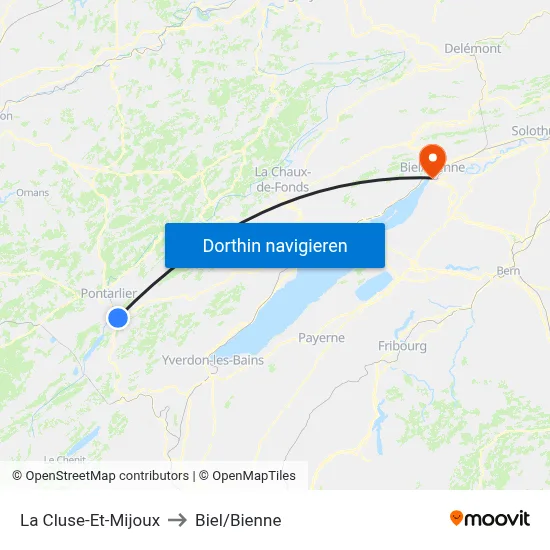 La Cluse-Et-Mijoux to Biel/Bienne map