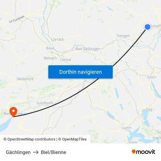 Gächlingen to Biel/Bienne map