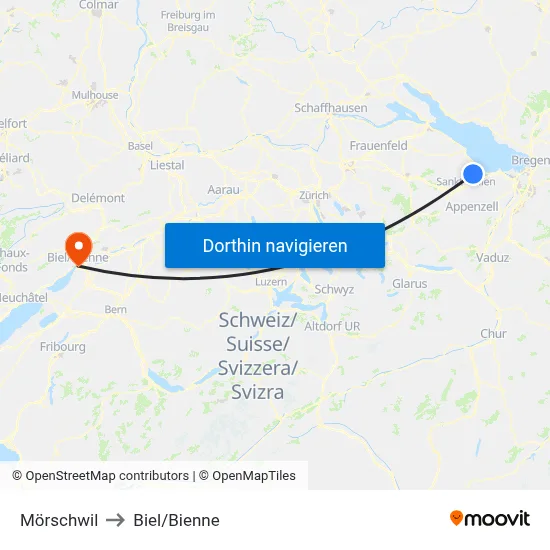 Mörschwil to Biel/Bienne map