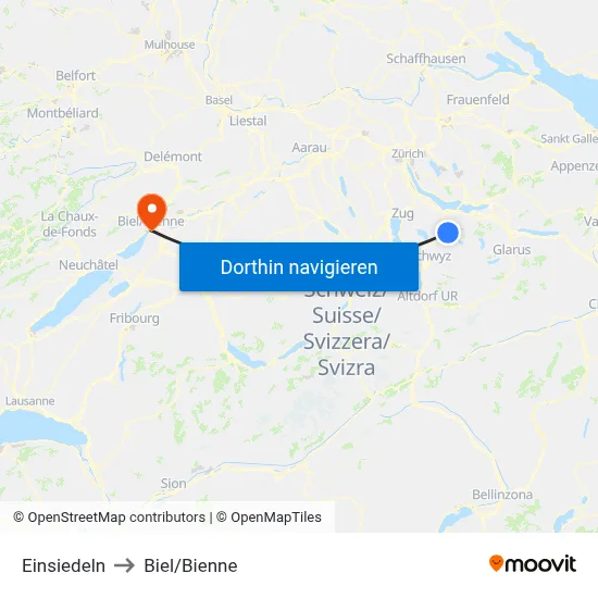 Einsiedeln to Biel/Bienne map
