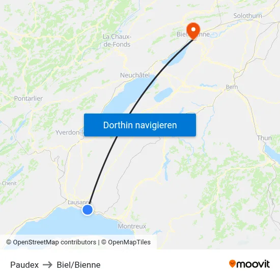 Paudex to Biel/Bienne map