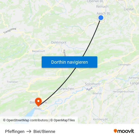 Pfeffingen to Biel/Bienne map