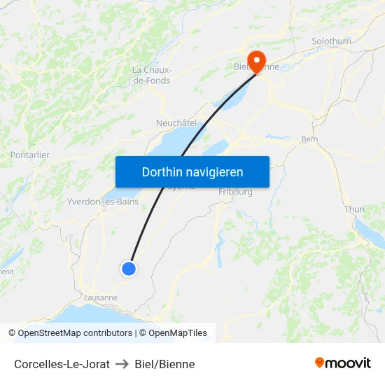 Corcelles-Le-Jorat to Biel/Bienne map
