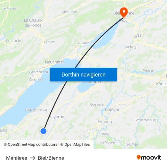 Ménières to Biel/Bienne map