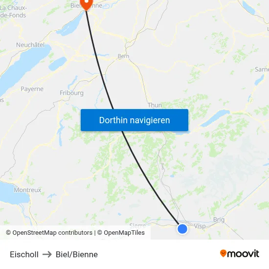 Eischoll to Biel/Bienne map