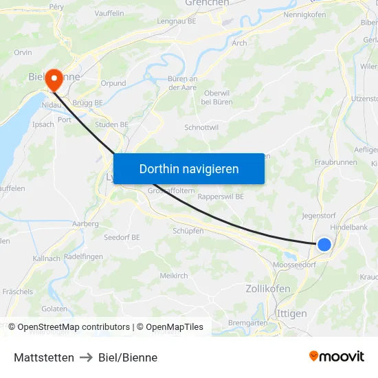 Mattstetten to Biel/Bienne map