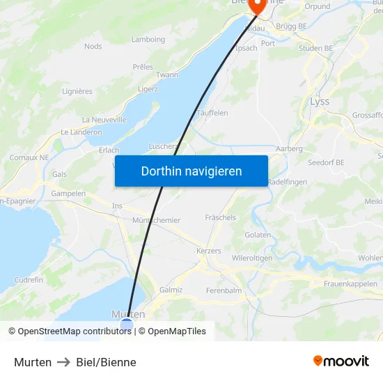 Murten to Biel/Bienne map