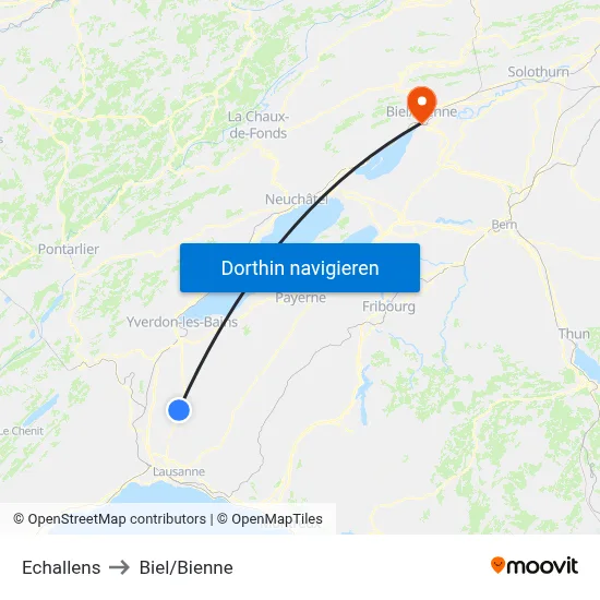 Echallens to Biel/Bienne map