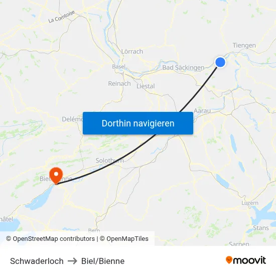 Schwaderloch to Biel/Bienne map