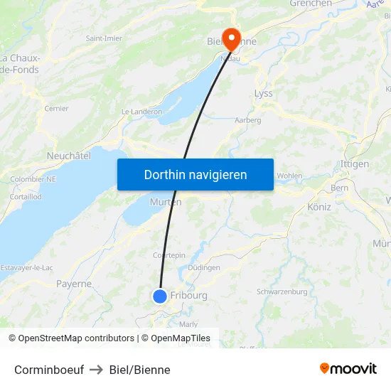 Corminboeuf to Biel/Bienne map