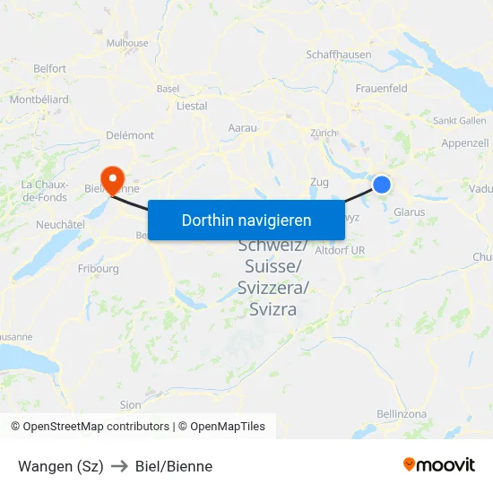 Wangen (Sz) to Biel/Bienne map