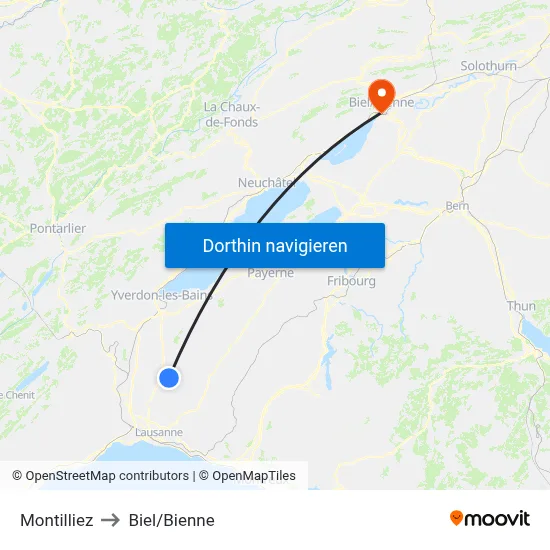 Montilliez to Biel/Bienne map