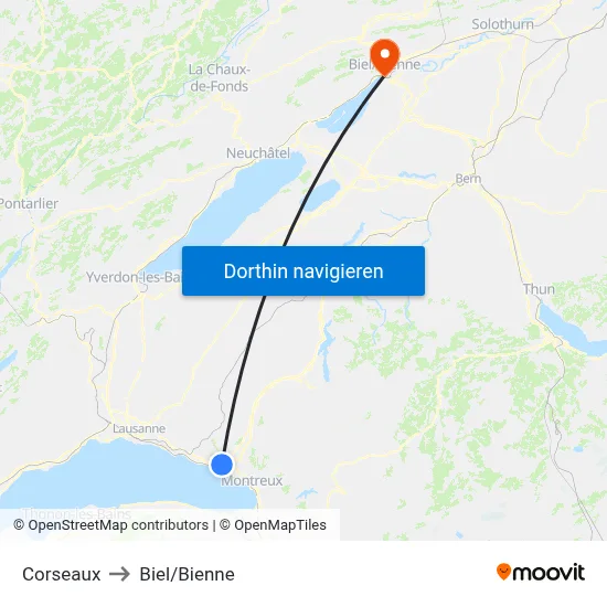 Corseaux to Biel/Bienne map