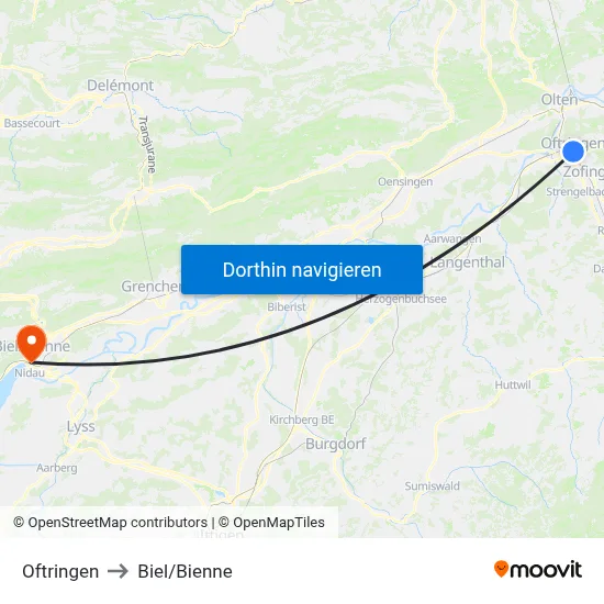 Oftringen to Biel/Bienne map
