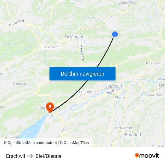 Erschwil to Biel/Bienne map