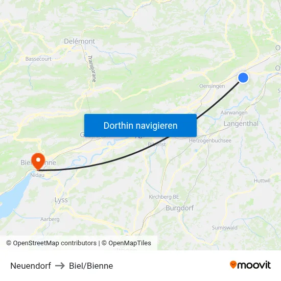 Neuendorf to Biel/Bienne map