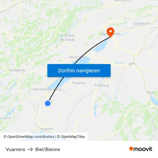 Vuarrens to Biel/Bienne map