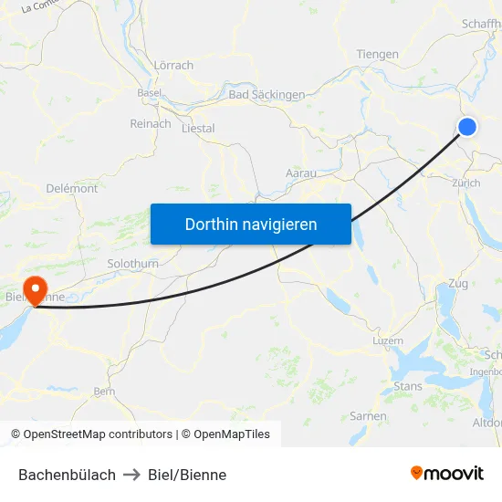Bachenbülach to Biel/Bienne map